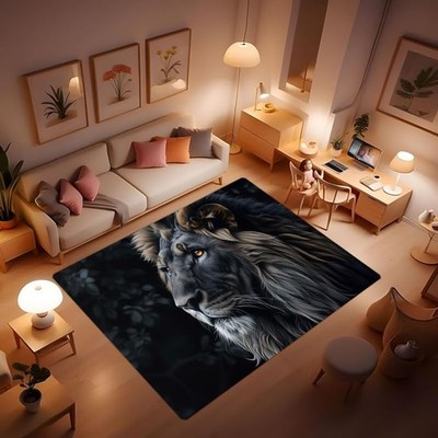 Lion print area rug modern art lion area rug washable soft comfortable area r...