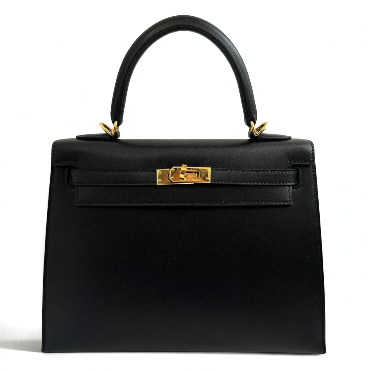 Hermes Kelly 25 Black Tadelakh Sellier Gold HW Complete Original