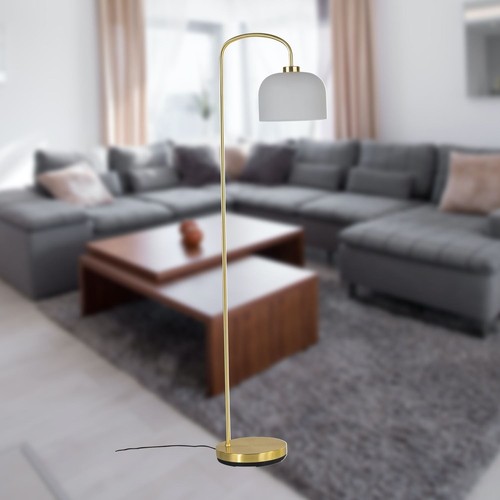 Modern Satin Brass Gold Floor Lamp Standing Light with Frosted Glass Shade - Picture 7 of 9