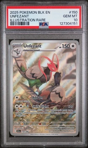 PSA 10 GEM Mint Unfezant 150/086 Illustration Rare - Pokémon BLK SV10.5