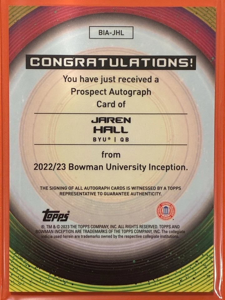 2022-23 Bowman Inception University Jaren Hall Auto #BIA-JHL Football - Image 2 of 2