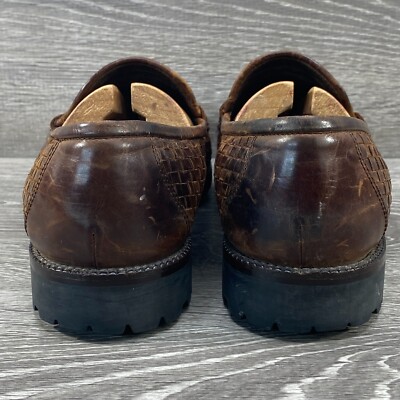COLE HAAN Vintage Brown Woven Leather Slip On Vibram Sole  display picture 1