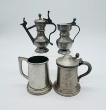 Set of 4 Collectible Miniature Pewter Tankards Stieff Pewter Boardman Baehler