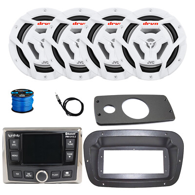 Infinity Marine Radio, ANT, 4x 6.5'' 150W White Speaker w/Wire,Adapter, Spa Bezel
