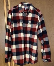 Carhartt Men's Red Blue Plaid Flannel Heavyweight Button Up Work Shirt Size L