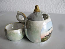 antik alt Andenken Porzellan Gewürz Menage Ansicht Plauen Salz Pfeffer Senf 1900