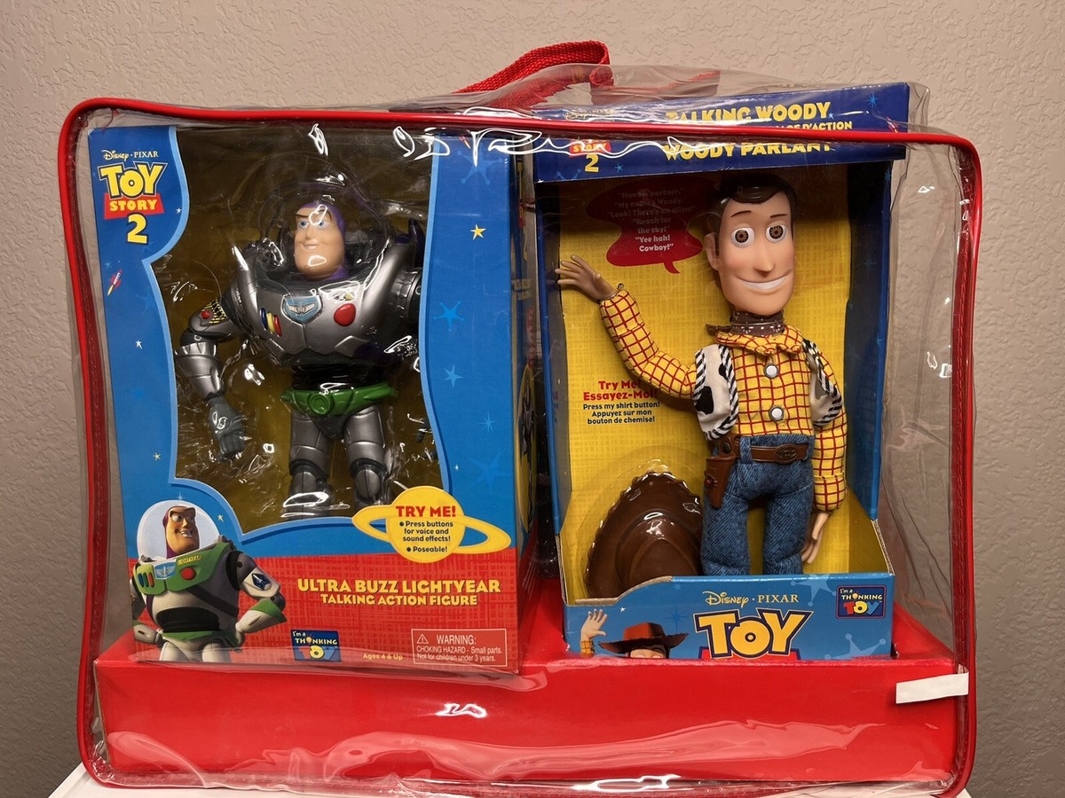 Disney Toy Story 2 Talking BUZZ LIGHTYEAR & WOODY - WOODEN