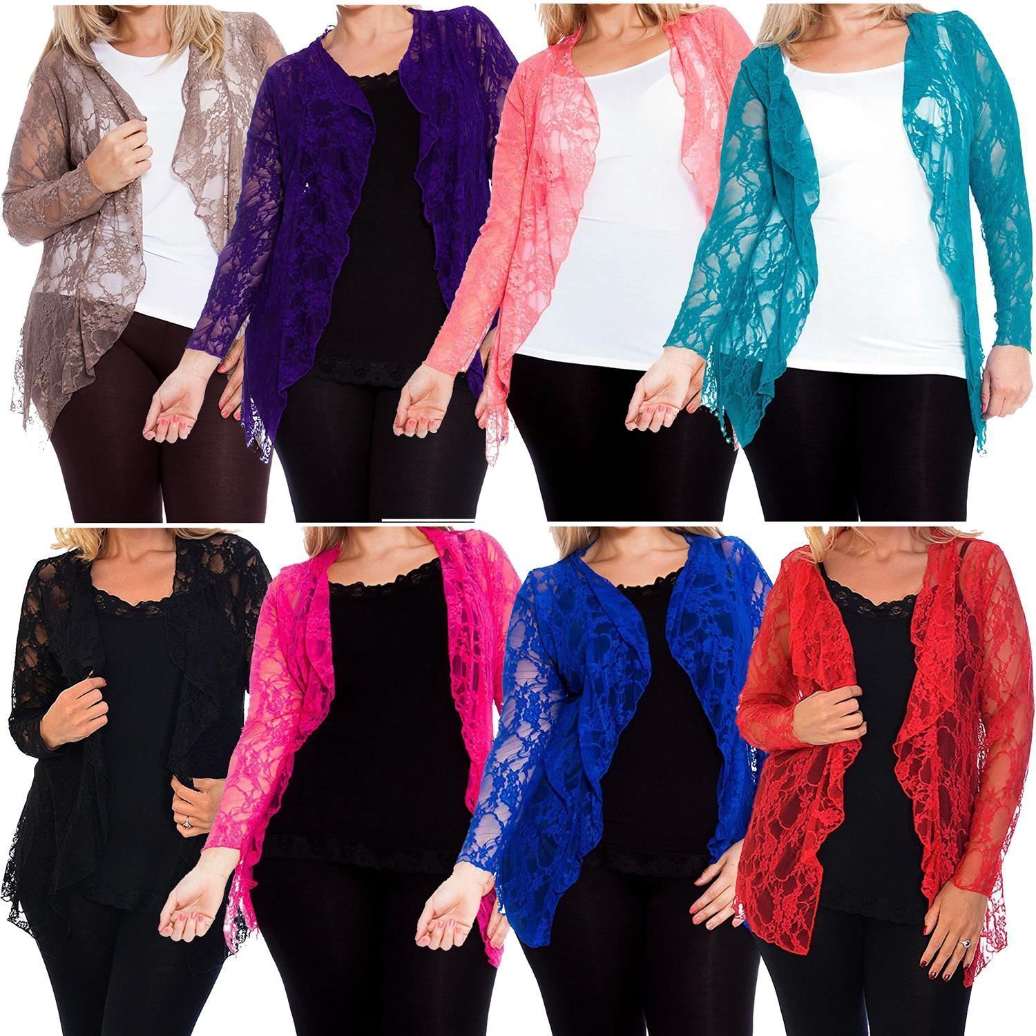 Nuevos cárdigans de mujer talla grande de encaje floral manga larga cascada novio 14-28
