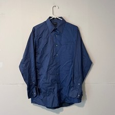 Arrow Mens Shirt Size 15-15.5 32/33 Dark Blue Sateen Classic Fit Wrinkle Free