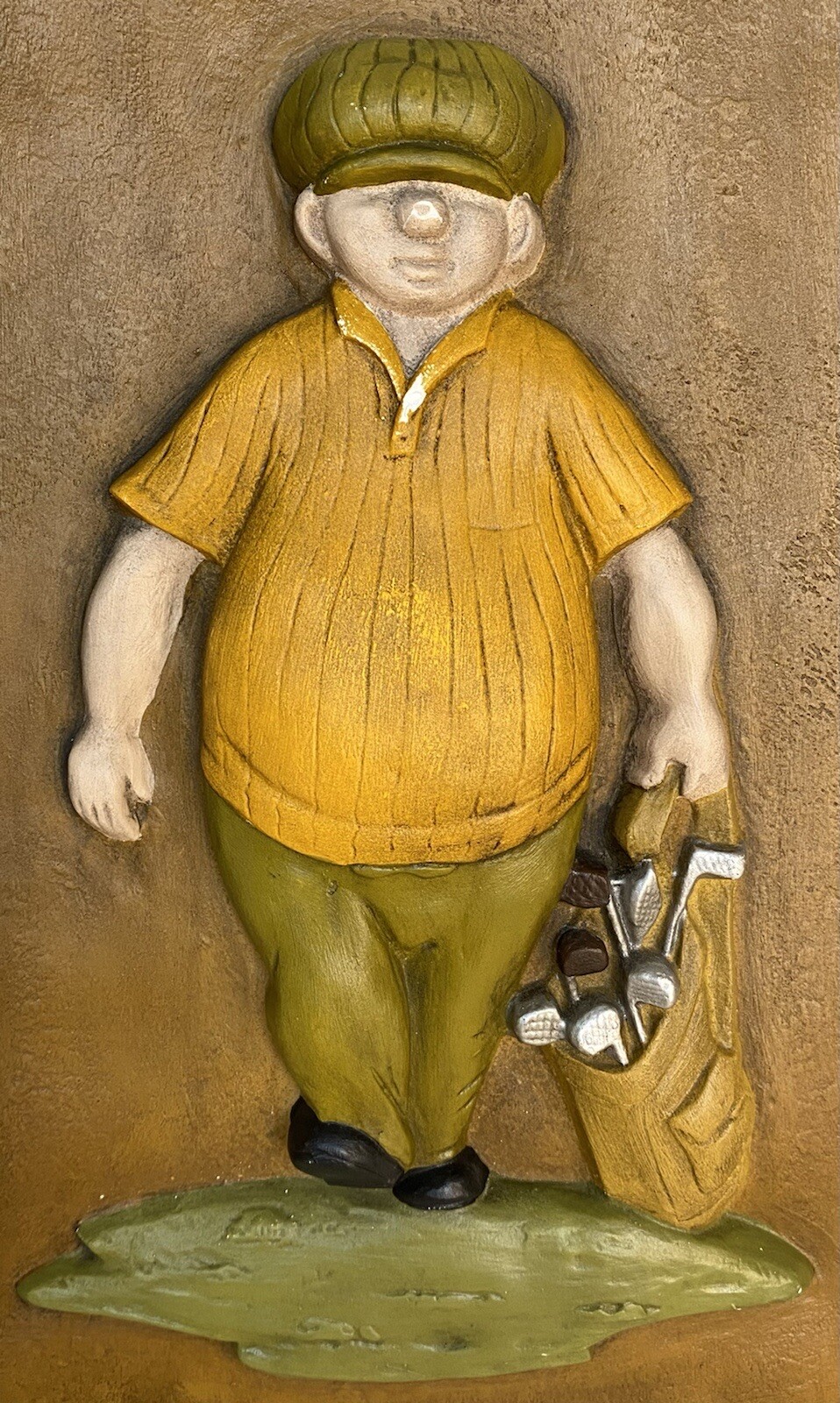 Vintage Lot Of 2 Chalkware Golfers Wall Hanging 3D Sculpture Golf Man