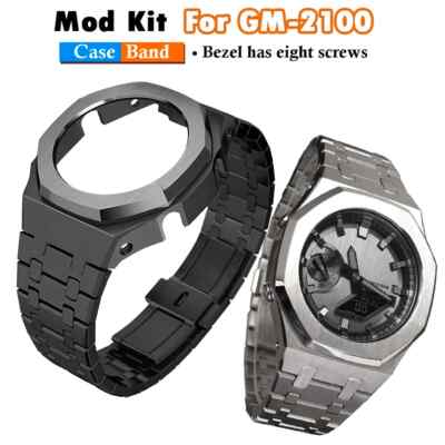 Stainless Steel Screws Bezel Mod Kit Case Strap For Casioak G-Shock GM2100 Band