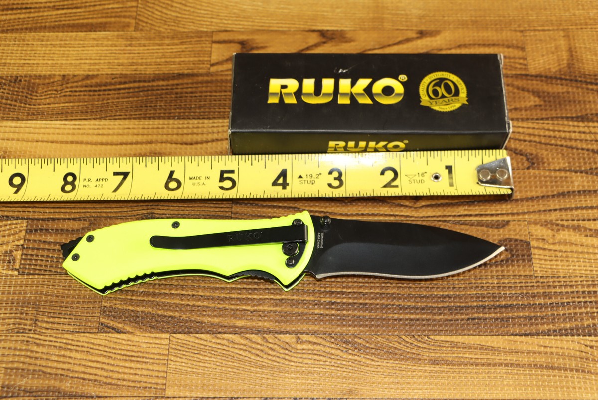 RUKO Folding Knife 440A Stainless High Visibility Green