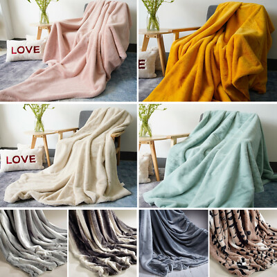 Rabbit Faux Fur Throws Super Soft Plush Blanket Warm Bed Dyed Polyester  Double UK