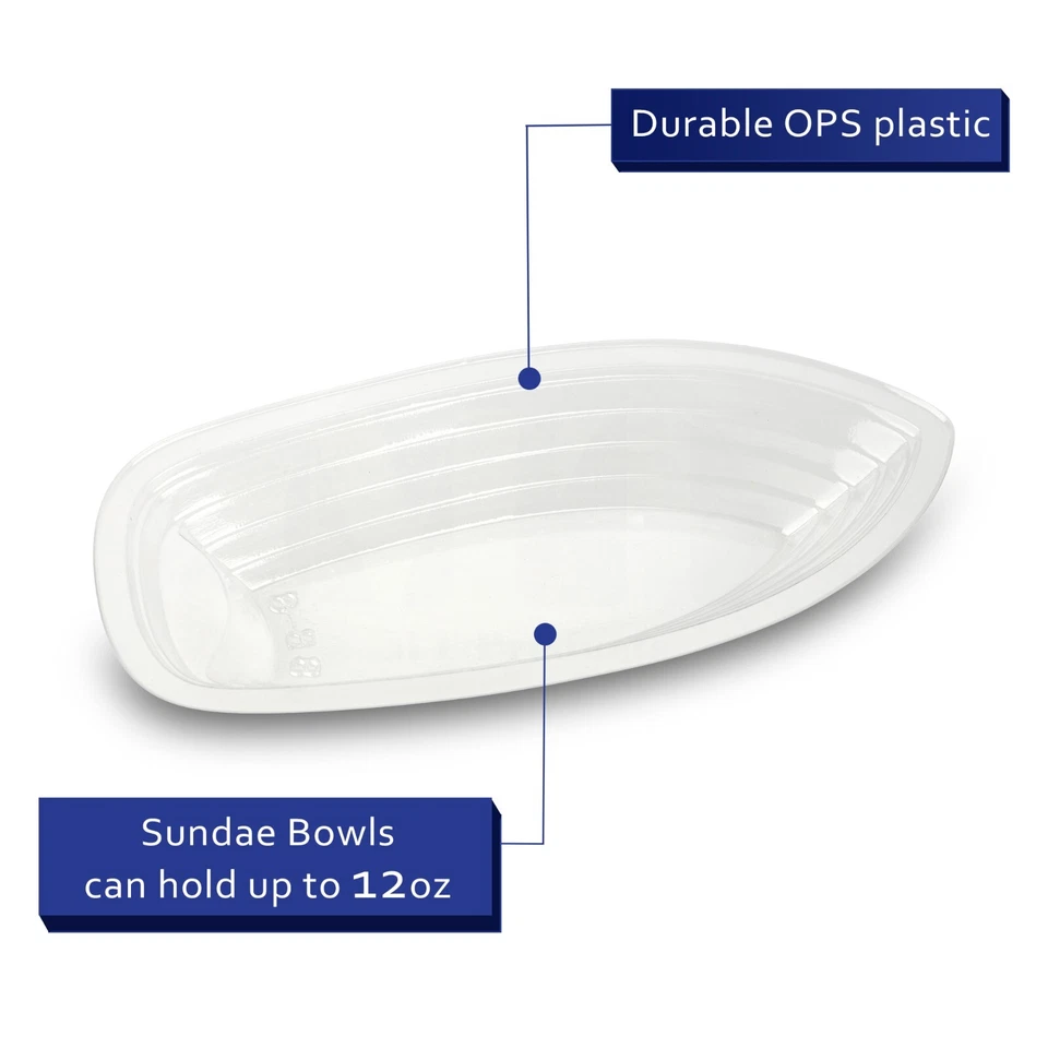 MT Products Clear Banana Split Boats 12 oz - Disposable Sundae Bowls, Pack of 60 - Image 3 of 4