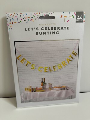 Lets celebrate bunting for party use or any occasion. New condition (2.6m)