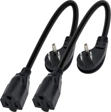 8 Inch Short Power Extension Cord 2Pack,45-Degree Low Profile Flat Plug 3-Prong