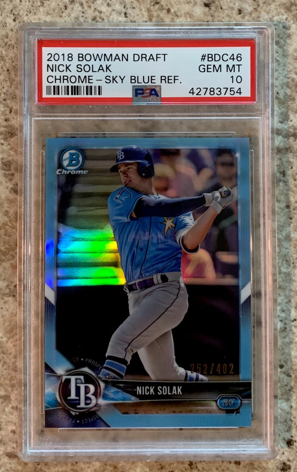 2018 POP 2 Bowman Draft Chrome Nick Solak Sky Blue Refractor #rd/402 Psa 10 Gem - Image 2 of 4