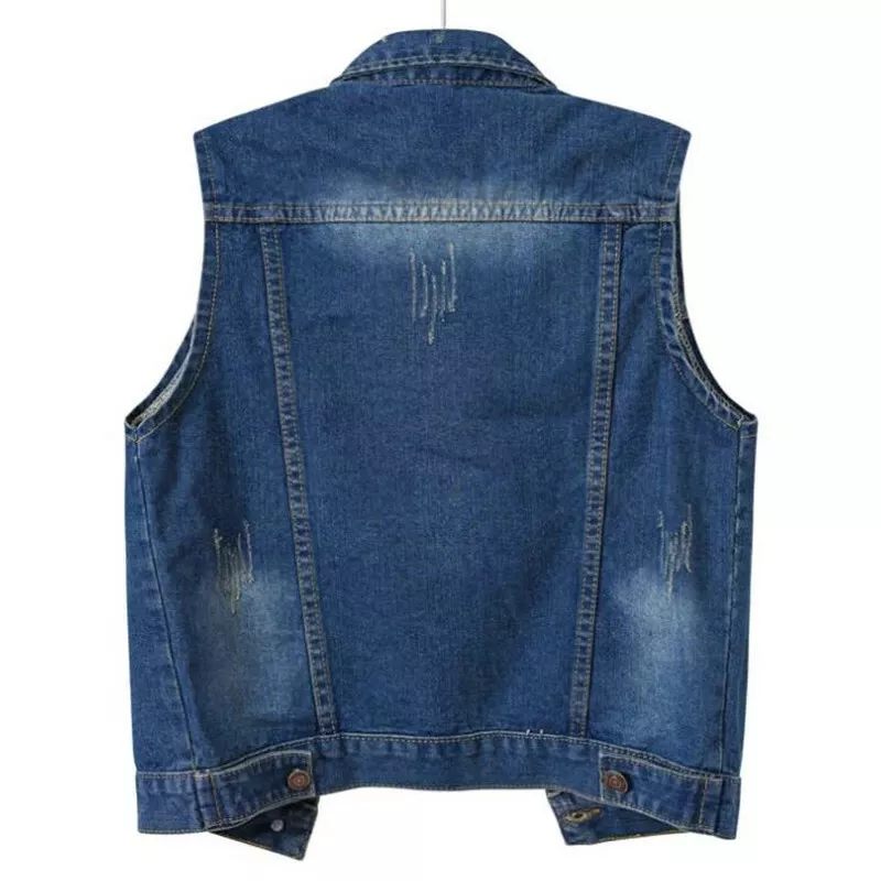 Denim vest no collar sales
