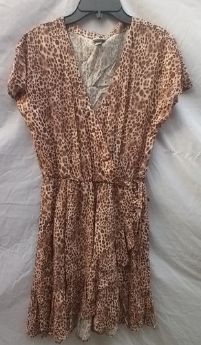 A NEW DAY Kleid Damen Gr. XS Tiermotiv Halstuch V-Ausschnitt Midi Dolman kurzärmelig