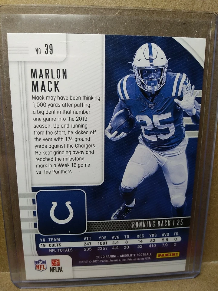 2020 PANINI ABSOLUTE GREEN #39 MARLON MACK INDIANAPOLIS COLTS FOOTBALL - Image 2 of 2