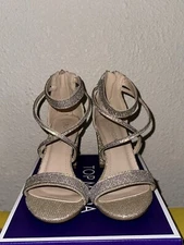 TOP MODA Heels Style Rosa-66 Champagne Sparkle Bedazzle Evening Formal Size 5.5