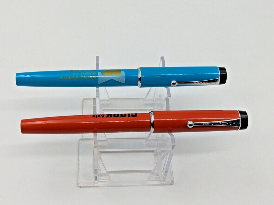 2 Vintage PARKER BIG RED Felt Tip Pens Orange & Light Blue *** INK DRY