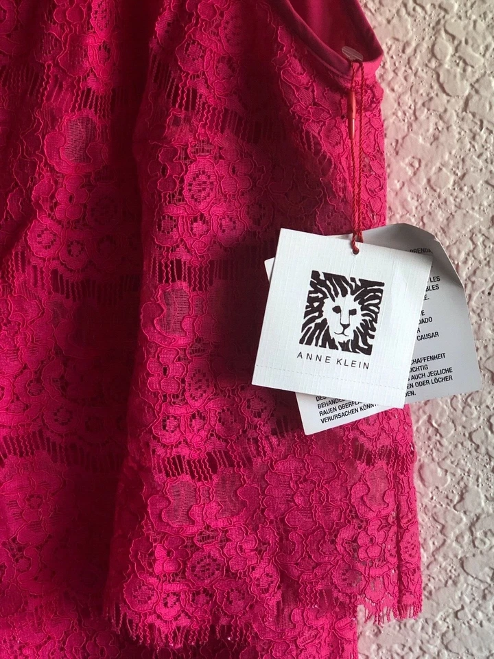 Nuevo con etiquetas Vestido Vaina Anne Klein Flor Rosa Vieira Encaje Pop Over Sin Mangas Talla 10 Foto 4 de 4