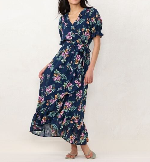 NWT 4X Lauren Conrad Ruffled Wrap Maxi Dress; Plus Size Women's 4X 28 28W Floral