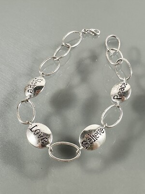 LA 925 Sterling Silver Modernist Station Oval Link Chain Bracelet 7  Inches