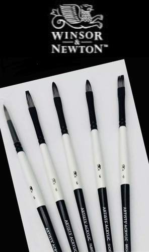 Artist Paint Brushes - Winsor & Newton Acrylic Brush Set - 5 Long Handle Brushes - 第 1/12 張圖片