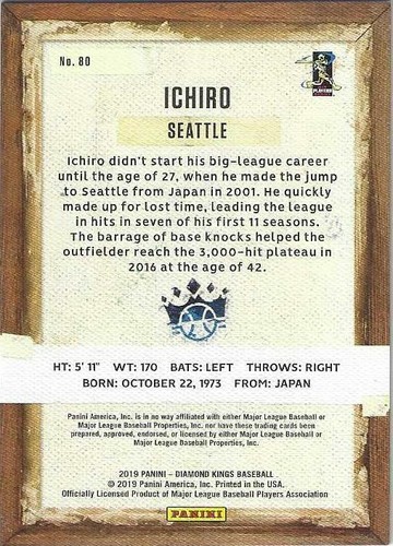 2019 Diamond Kings ICHIRO Seattle Mariners Plum Framed Parallel # 80 - Picture 2 of 2