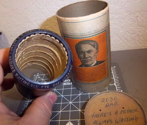 edison blue amberol record wax cylinder & box, 2030 theres a