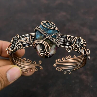 Watermelon Tourmaline Copper Mom Gift Wire Wrapped Adjustable Cuff - Image 1 of 4