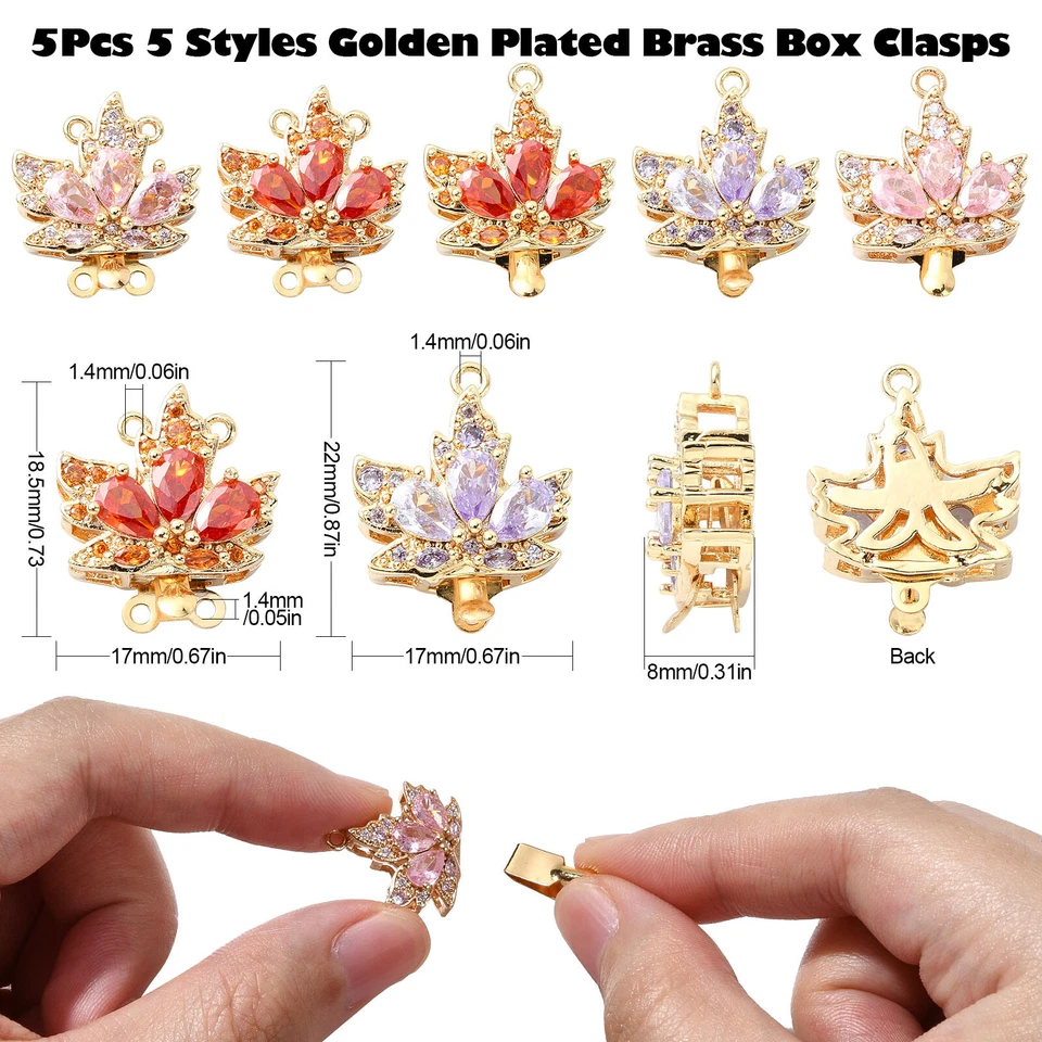 5x Brass Glass Maple Leaf Multi-Strand Box Clasps for DIY Jewelry Making - Image 4 of 4