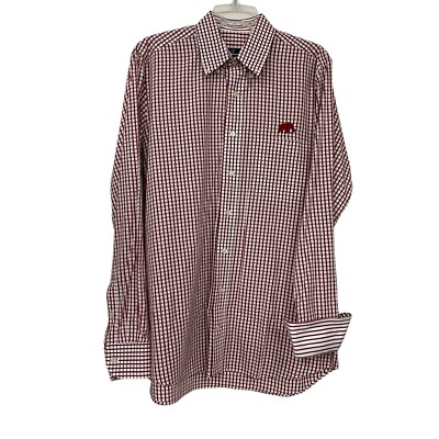 Arnau Btn Dwn LS Shirt Mens M Red White Check  Alabama Elephant Logo ROLL TIDE!