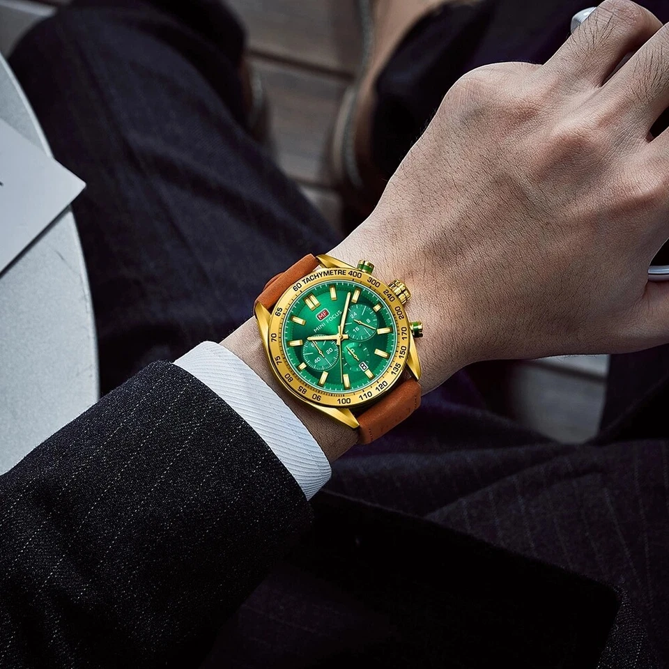 Reloj Pulsera MINI FOCUS Impermeable Hombre Ejército Militar Correa Cuero Cuarzo Foto 2 de 4