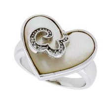 Sterling Silver Ring w/ Heart Shape Mother of Pearl Cubic Zirconia Stones