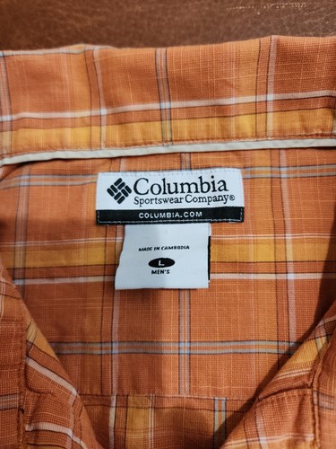 Columbia Men's LARGE S/S Orange/Brown Plaid Casual Button Down Shirt Euc. RB4 - Picture 5 of 8