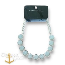 New York Co Blue Stones Silver Toned Costume Necklace with Silver Sparkle NWT
