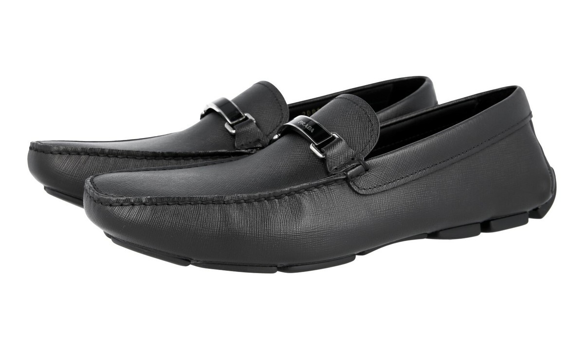 Prada Moccasin Loafer Black Leather Men Size EU 41 US 8 PRADA Brushed Leather Loafers BLACK | Base Blu main image 4