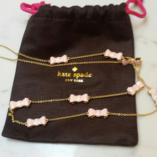 kate spade new york TAKE A BOW long STATION necklace PALE PINK SCATTER beau - Picture 9 of 12