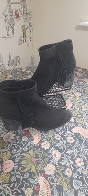 Ecco Shape 55 Fransen Schwarz Nubuk Fransen Stiefeletten EUR 40 UK 7 