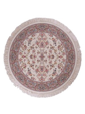 Khademi Maschinenteppich | 150x150 cm | Rund | Allover-Tabriz-Design | Cremeweiß