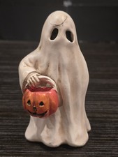 Halloween decor - Ghost trick or treater resin figurine - cracked and glued