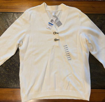 Charter Club Women s V Neck Sweater with Gold Tone Toggle XLarge