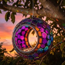 Round Mosaic Fly-Through Hanging Bird Feeder - 6 in - Purple by Sunnydaze