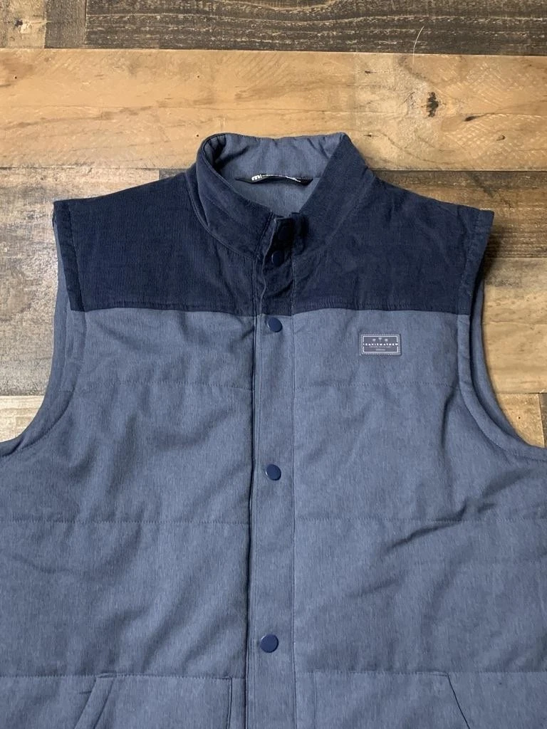 TravisMathew Vest Mens Medium Blue Quilted Snap Front Puffer Insulated Golf