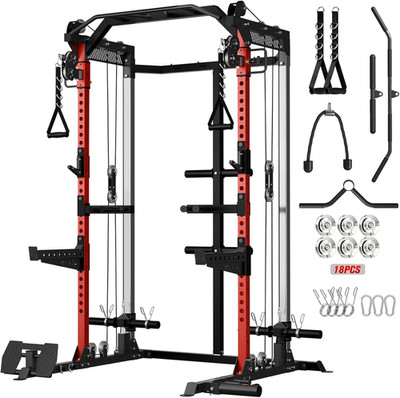Power Cage, 2000LB Power Rack with Independent Dual Pulley System, Multi-Functio