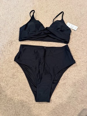 CUPSHE Bikini Two Piece Swimsuit High Waisted V Neck Adjustable Spaghetti SMALL