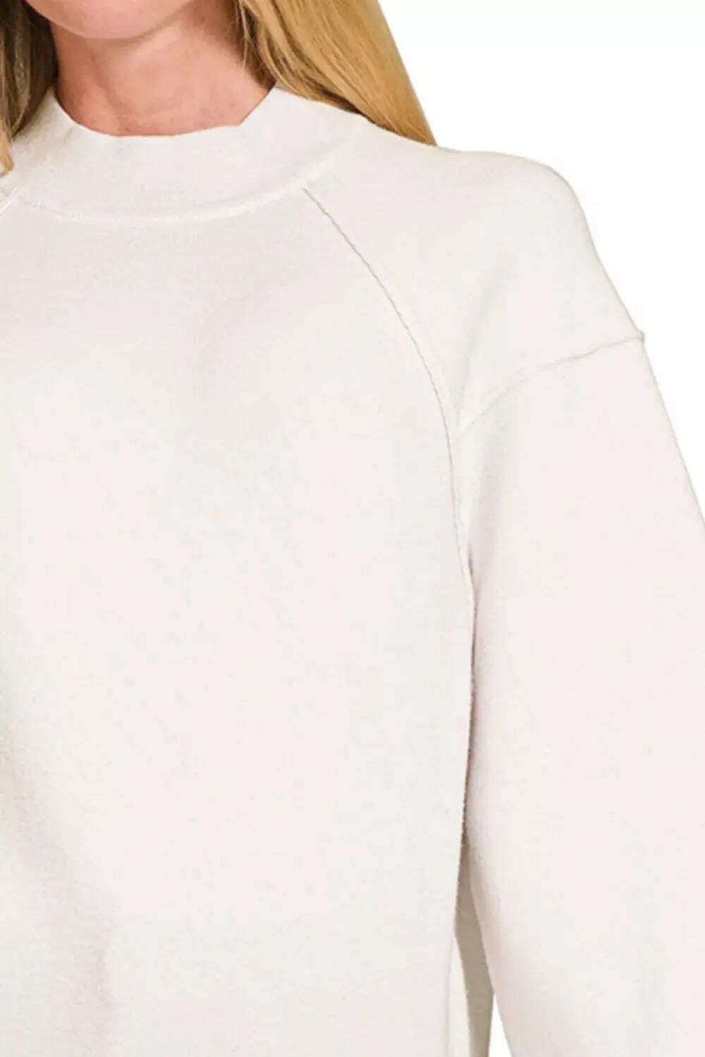 Trendsi Off White Sweater Women's Cozy Viscose Mock Neck Top Relaxed Fit thumbnail 3
